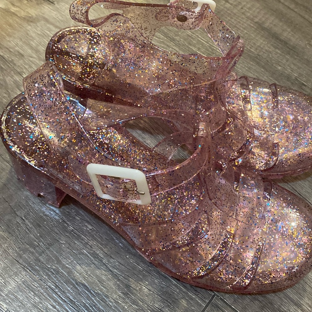 Pink Glitter Jelly Heeled Sandals - Unbranded